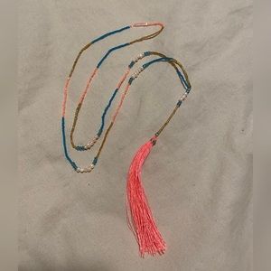 NEW Neon Seed Bead Tassel Multicolor Necklace (20”)